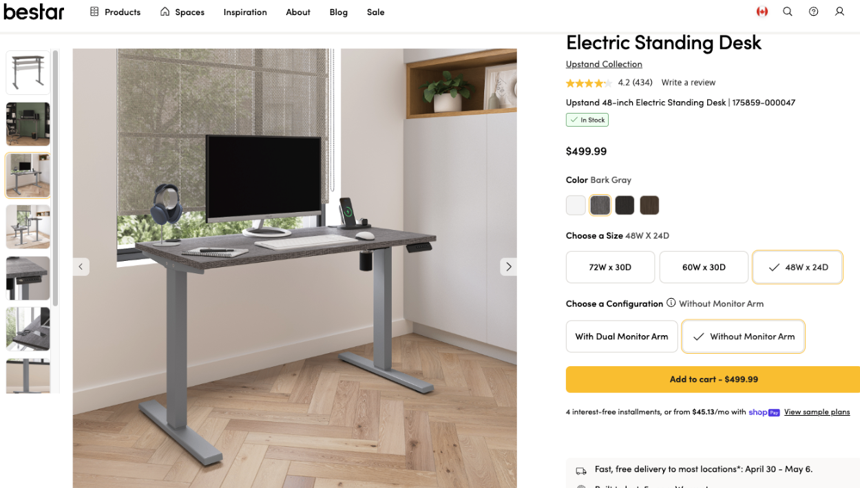 Bestar Electric Standing Desk-48W × 24D