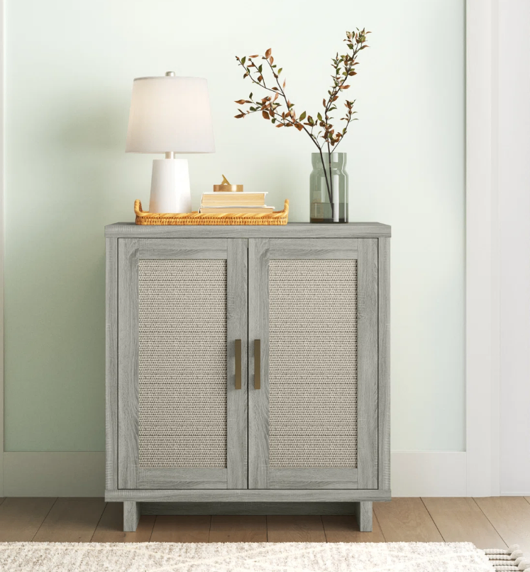 Grey Wash Accent Cabinet with Cane Doors - New in box