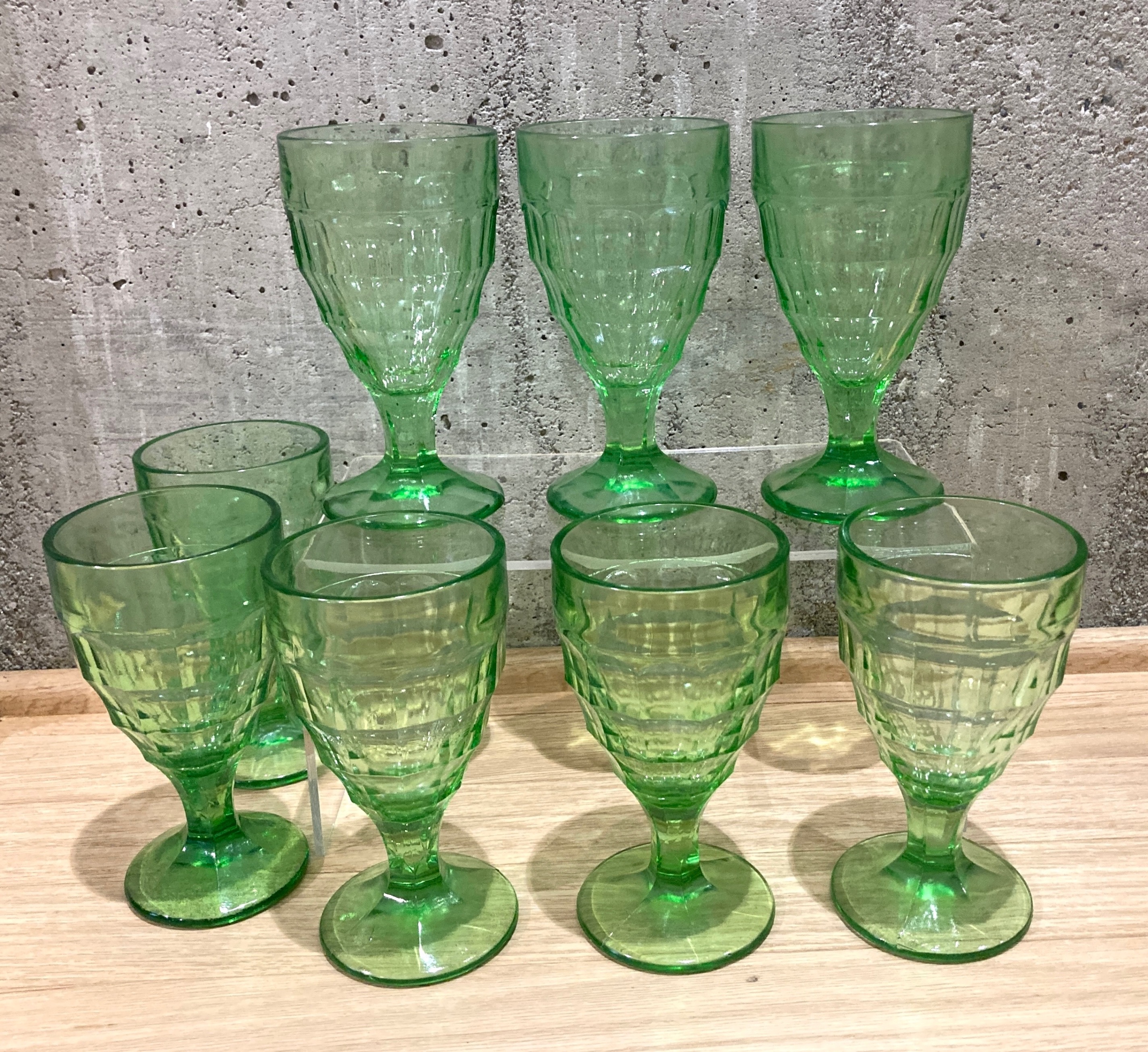 VTG Hazel Atlas Colonial Block Goblets Green Depression Glass - photo 2