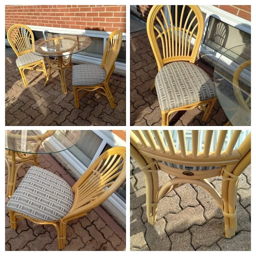 80's Retro 3-Piece Boca Rattan Wicker Table