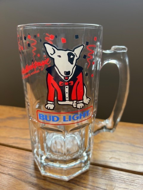 Vintage Spuds Mackenzie Bud Light Glass Beer Mug Anheuser Busch