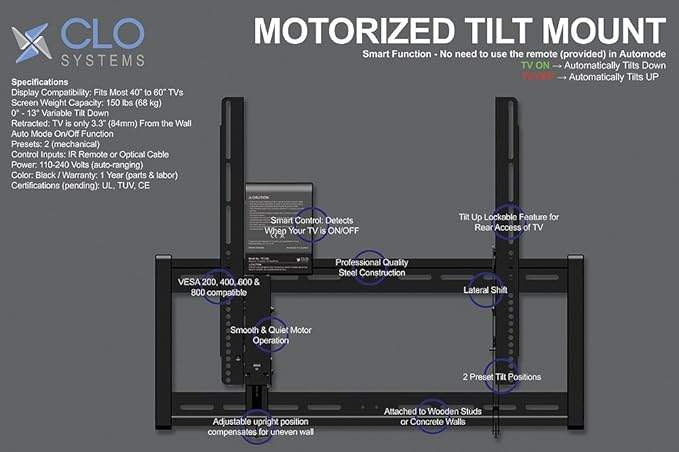 WallWizard Motorized Tilt TV Wall Mount 40-60" - photo 5