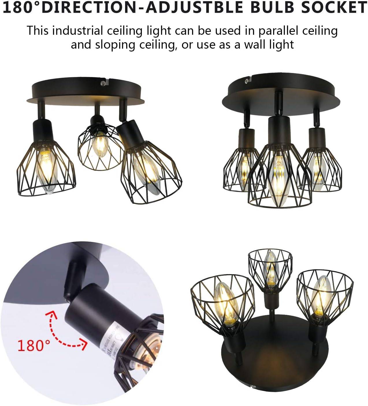 NEW Industrial 3-Light Adjustable Ceiling Fixture, Farmhouse - photo 3