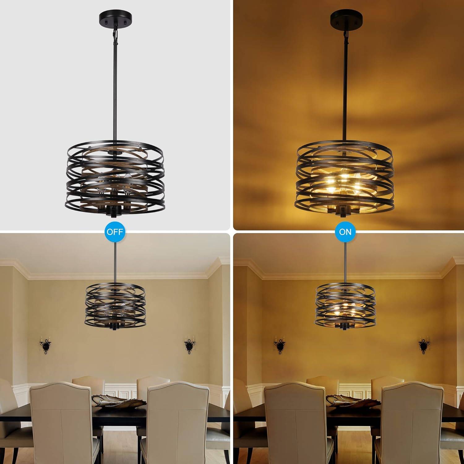 Farmhouse Pendant Light Fixture - Rustic Wood and Metal - photo 5