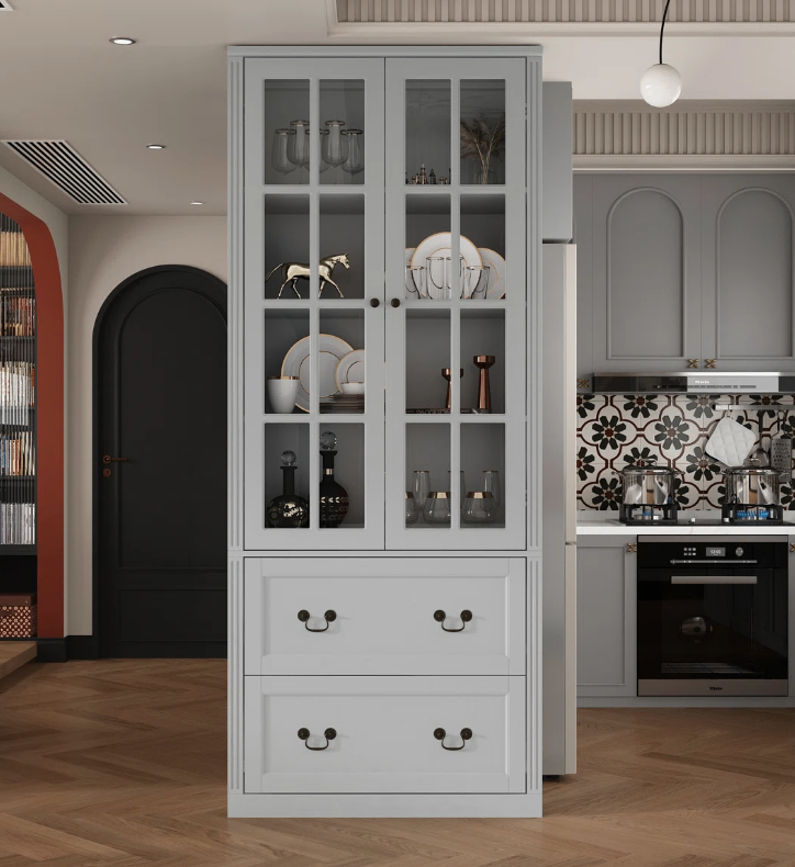 Grey China Cabinet with Glass Doors and Drawers - New in box - photo 4