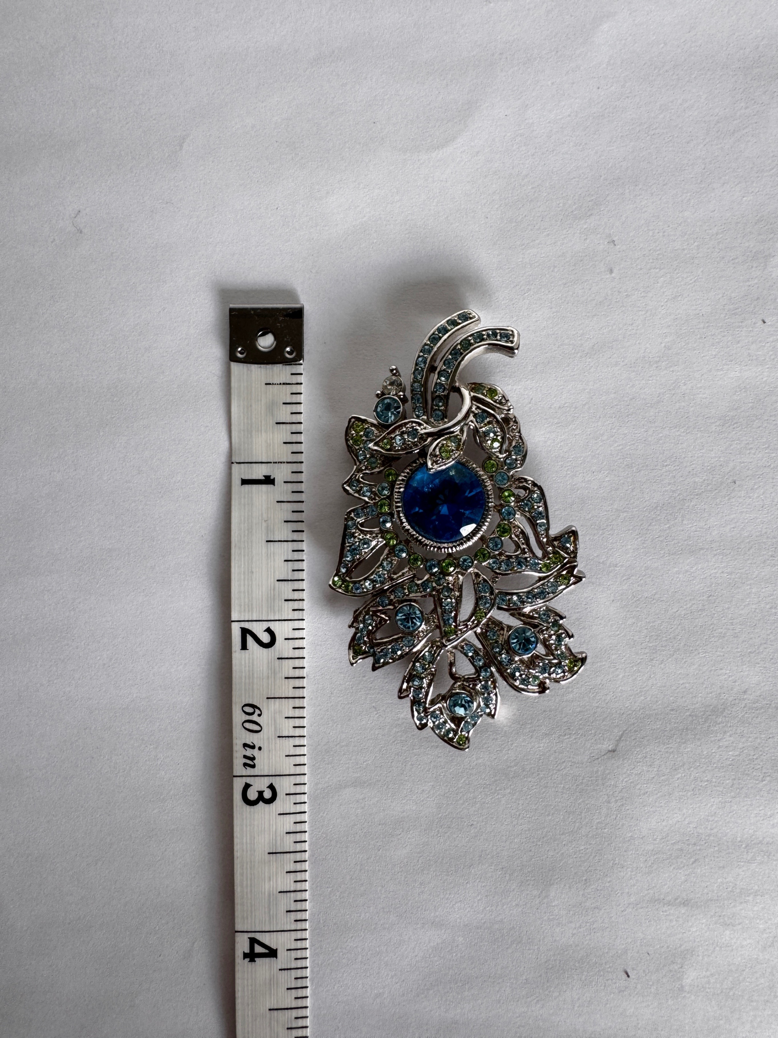 Vintage Floral Brooch with Blue Stone
