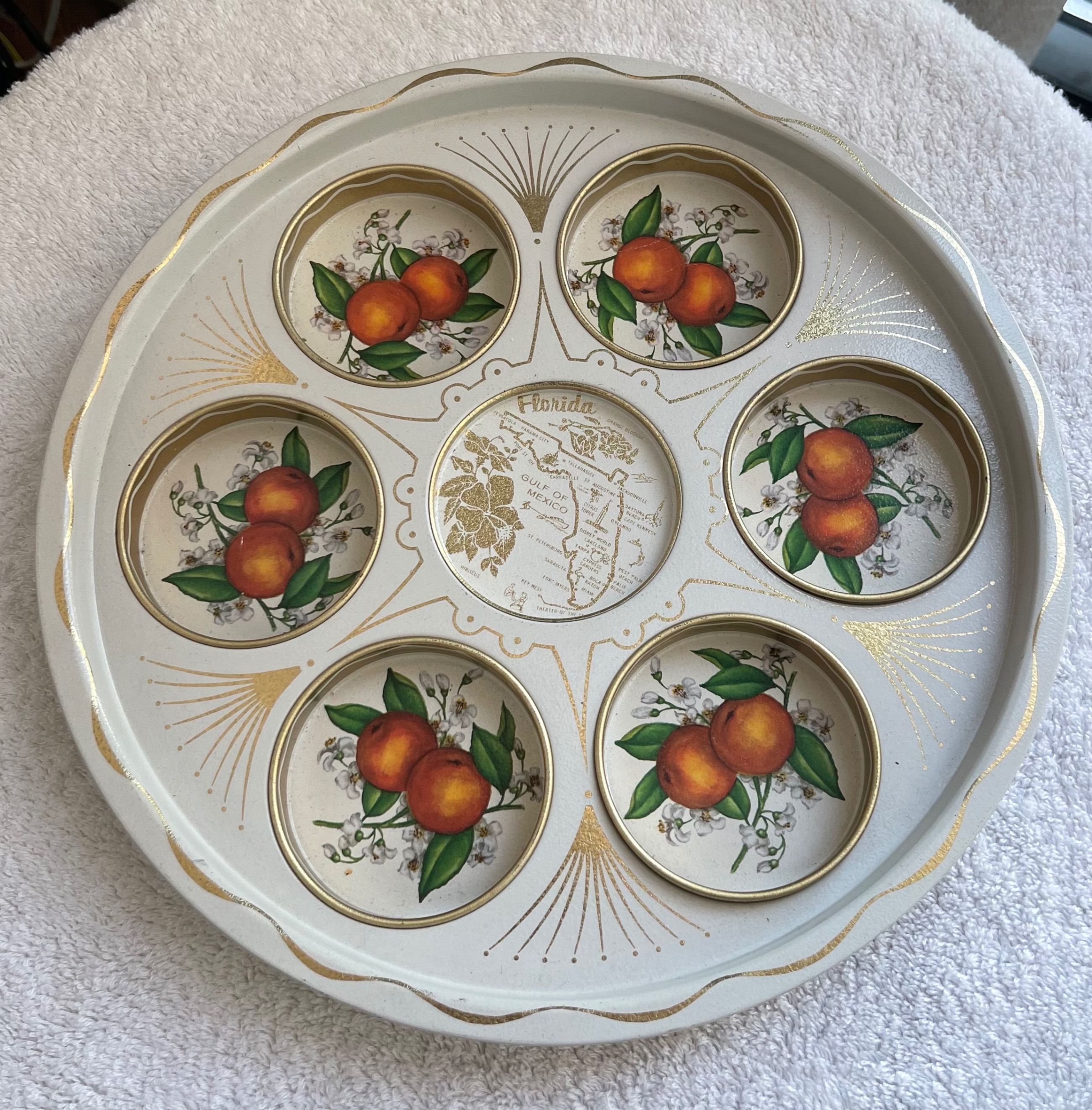 Vintage Florida Drink Holder Tray — 6 Cup Recessed Design