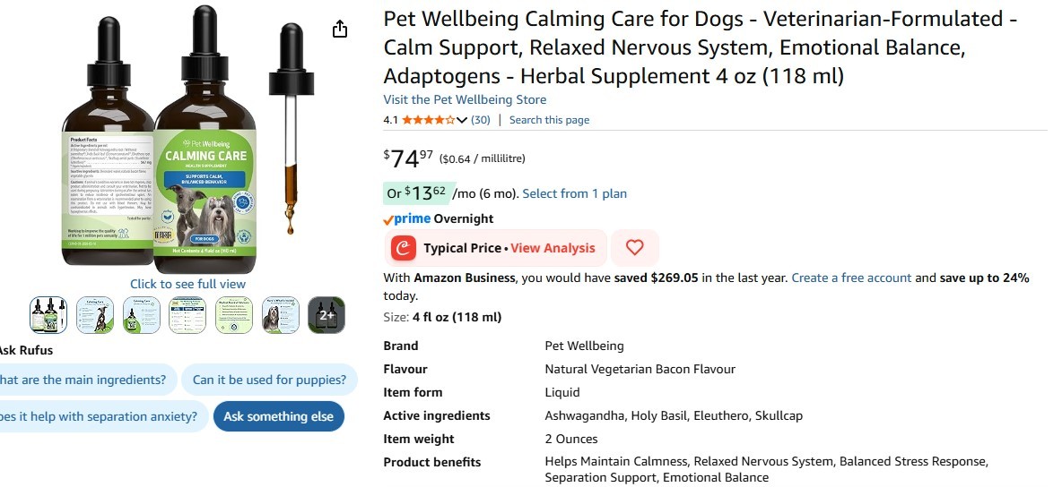 SEALED:  Pet Wellbeing Calming Care for Dogs, 4 oz - photo 3
