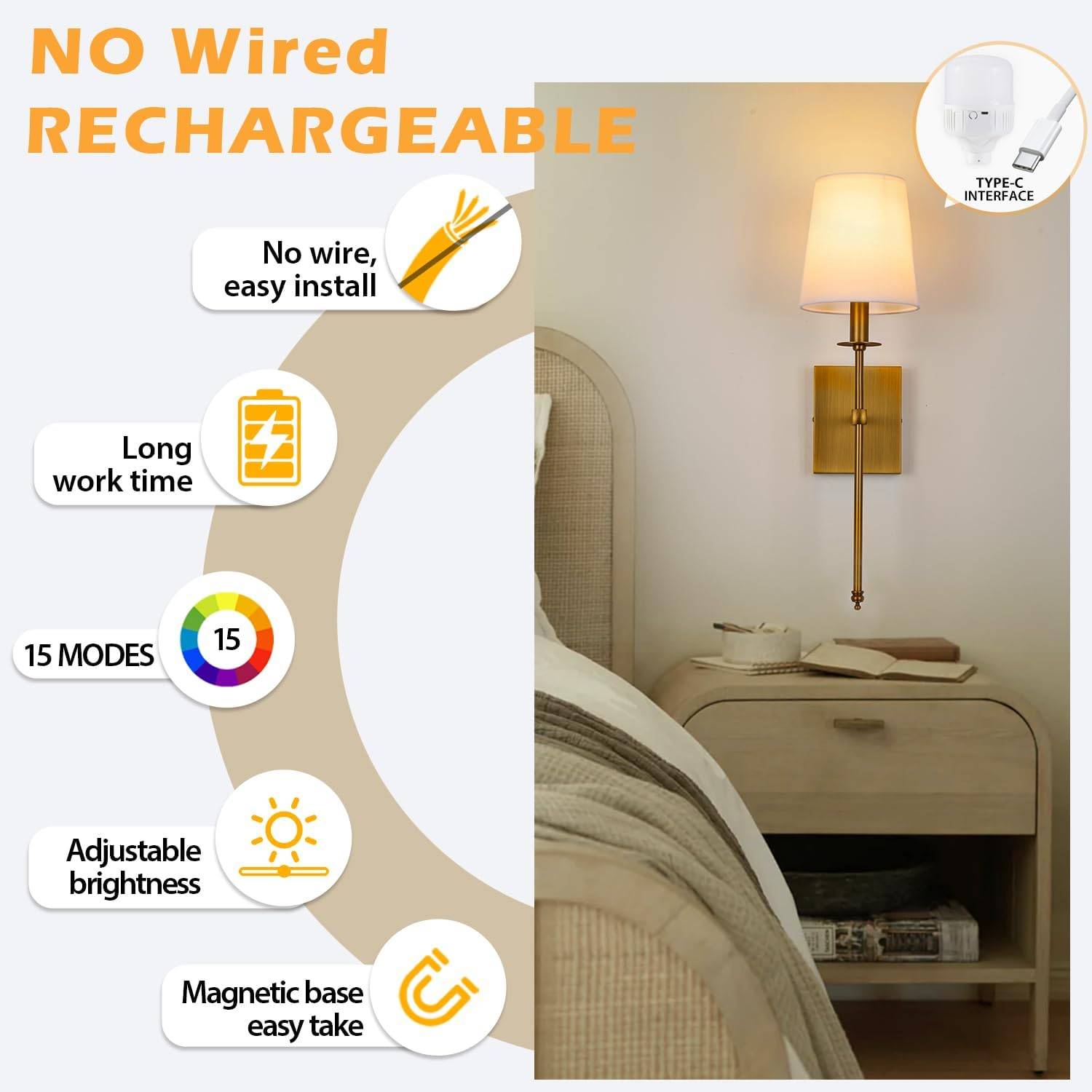 Set of 2 Gold LED Wall Sconces with Remote - photo 3