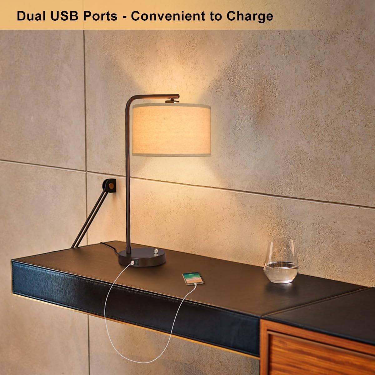 25-inch Tall Table Lamp with Dual USB Ports 2 sets - photo 3