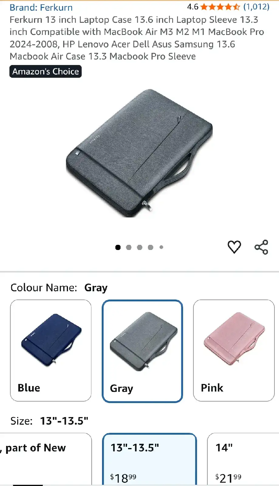 Ferkurn 13-13.5 inch Laptop Sleeve Gray