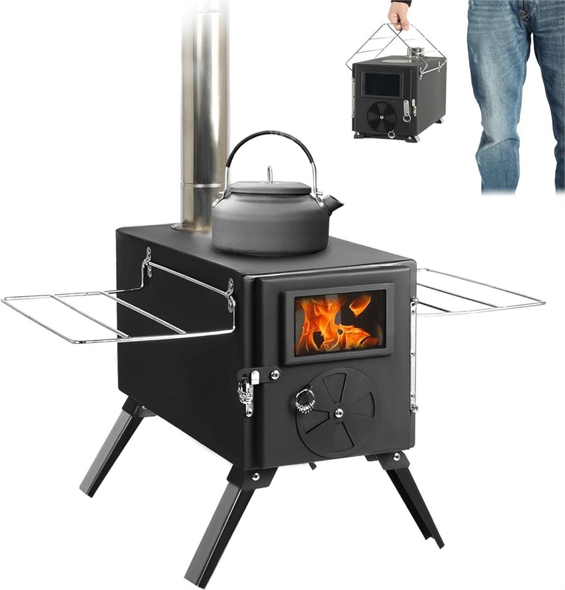 Portable Wood Burning Tent Stove with Chimney Pipe