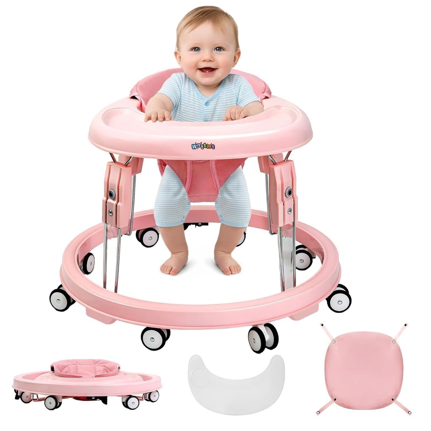 Pink Baby Walker with Tray and Brakes
