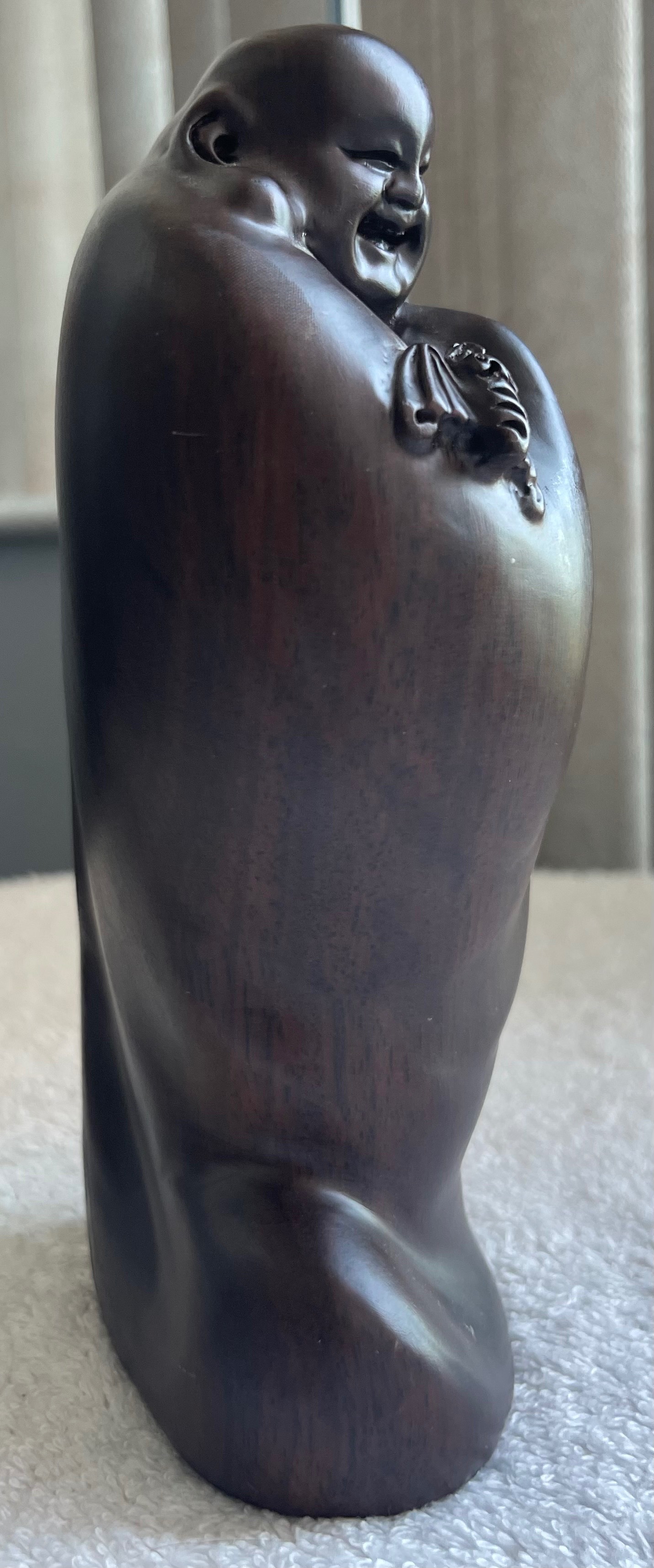 Vintage Hand-Carved Wooden Laughing Buddha (7") - photo 2