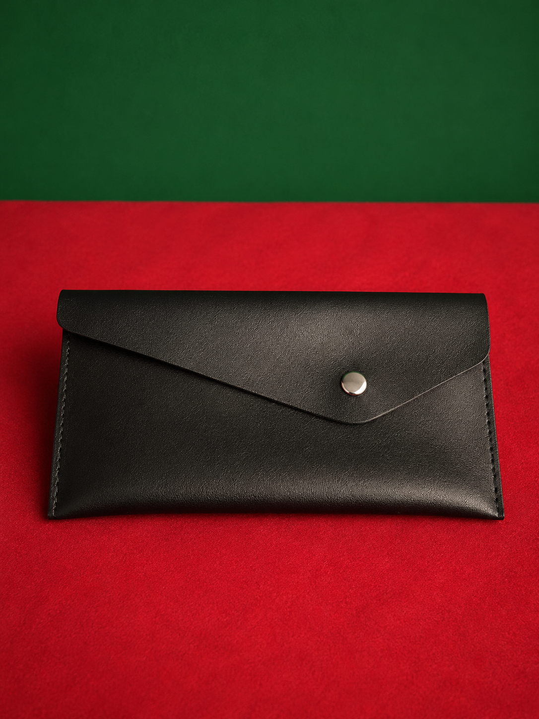 Black Faux Leather Envelope Clutch