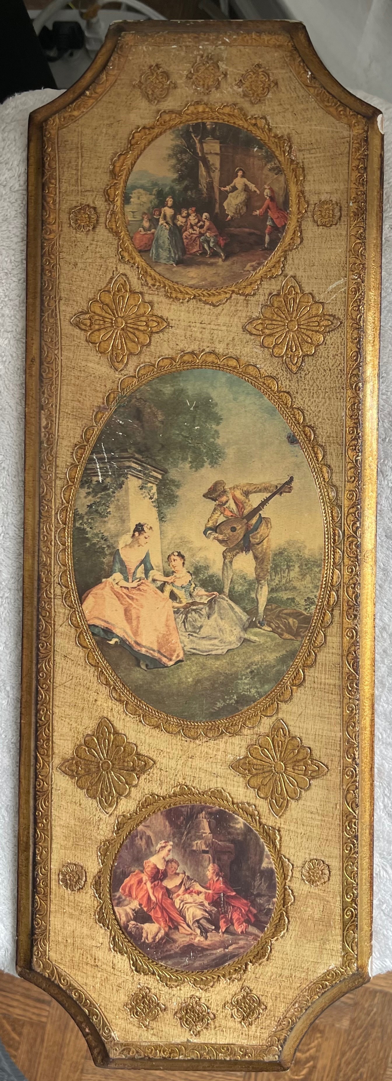 Large Pair of Vintage Italian Gold Gilt Florentine Wall Plaques - photo 2