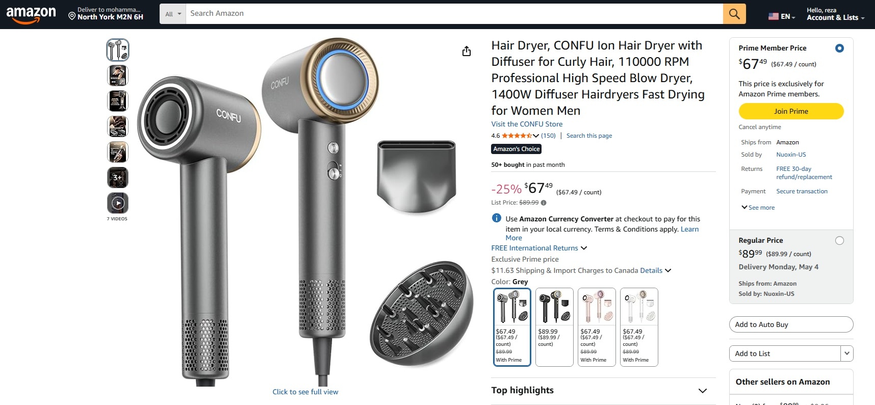 Hair Dryer, CONFU Ion Hair Dryer with Diffuser for Curly Hair - photo 5