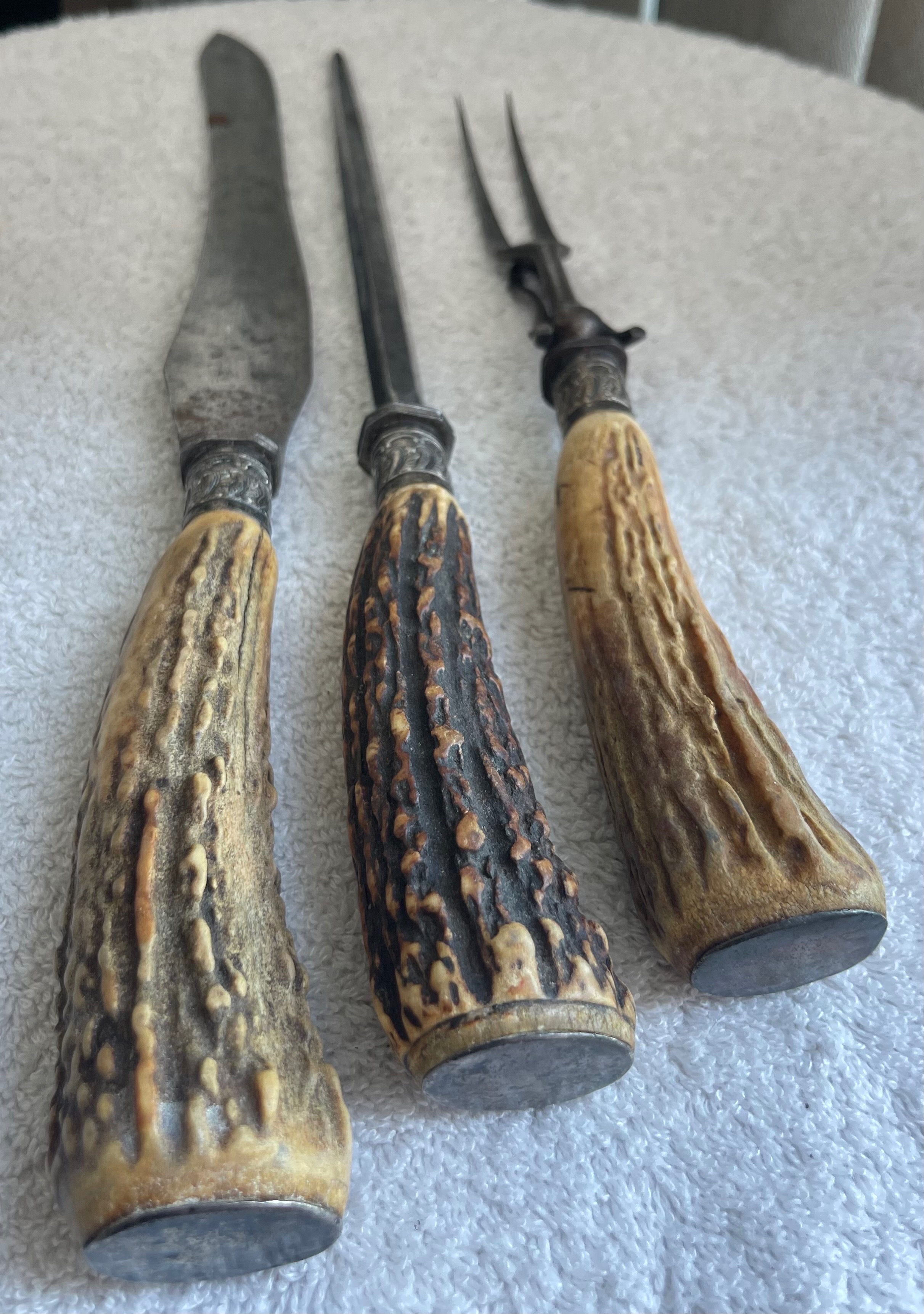 Antique 1905 Sheffield Sterling & Stag Carving Set - photo 2