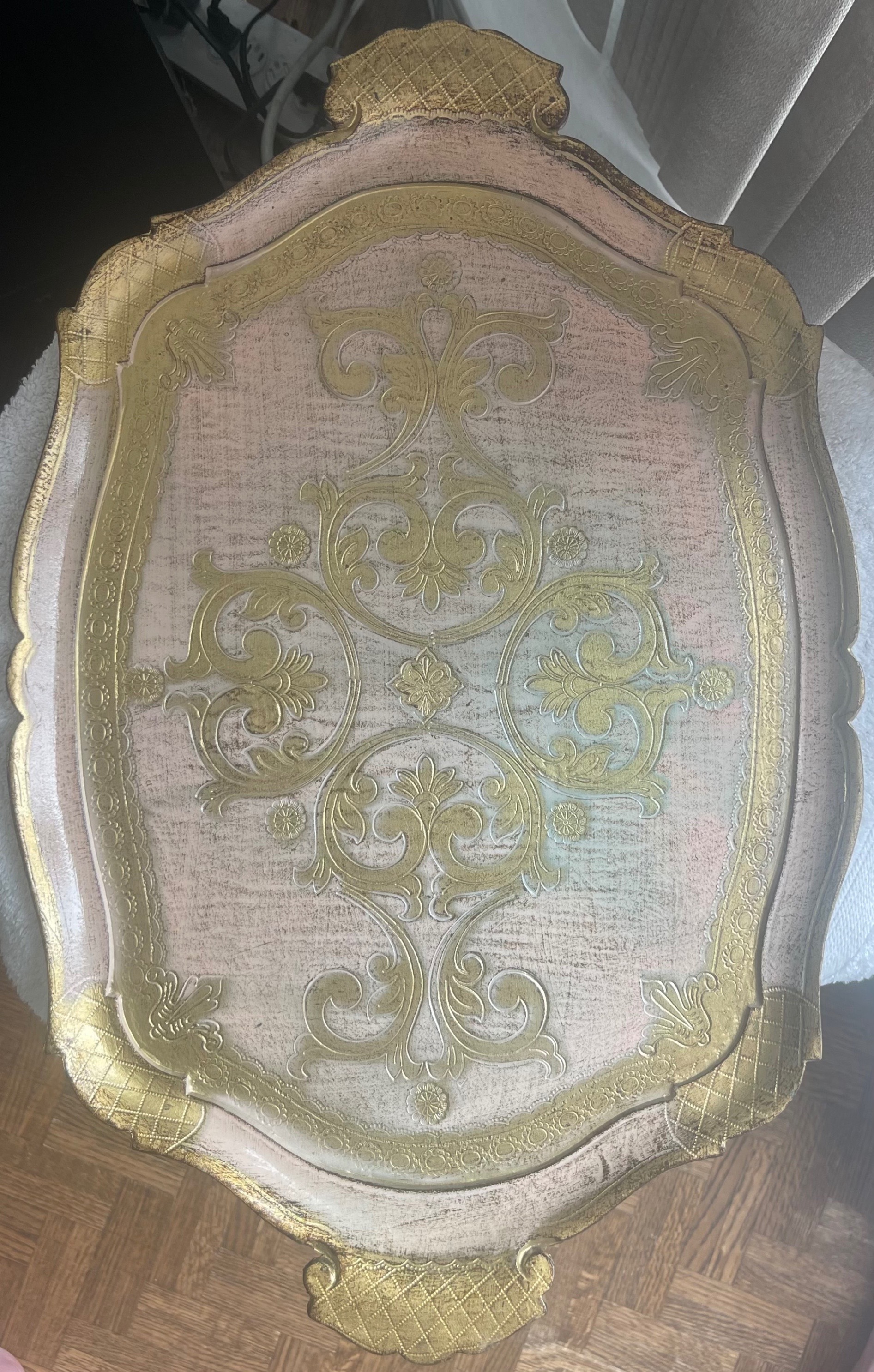 Large Vintage Italian Florentine Wood Serving Tray