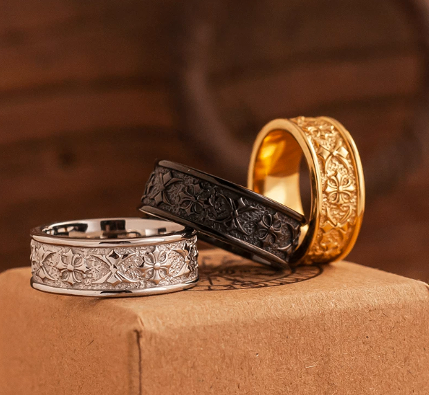 Engraved Band Rings - Silver, Black, Gold - photo 2