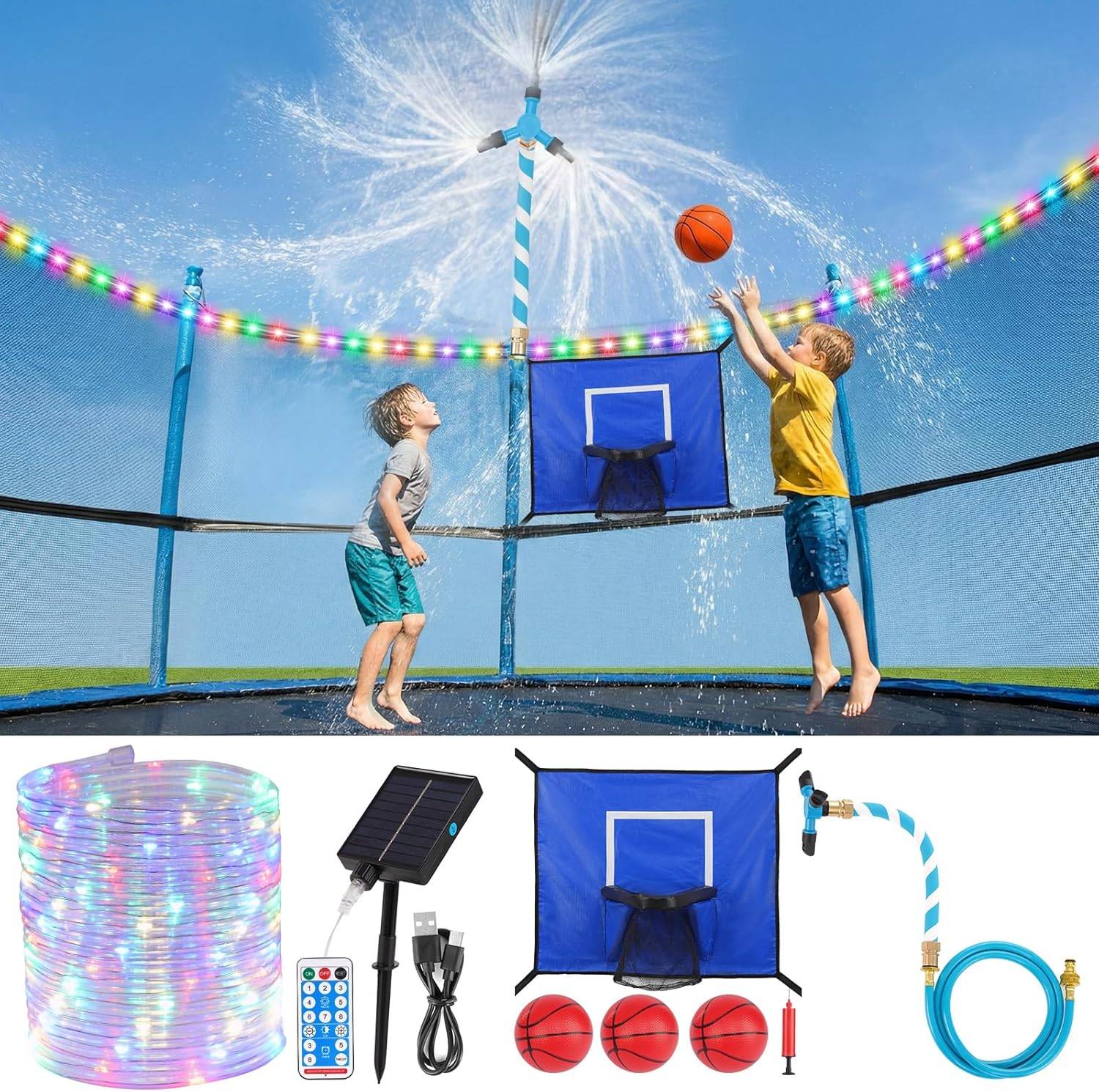 3-in-1 Trampoline Accessories Kit: 360°Rotating Water Sprinkler