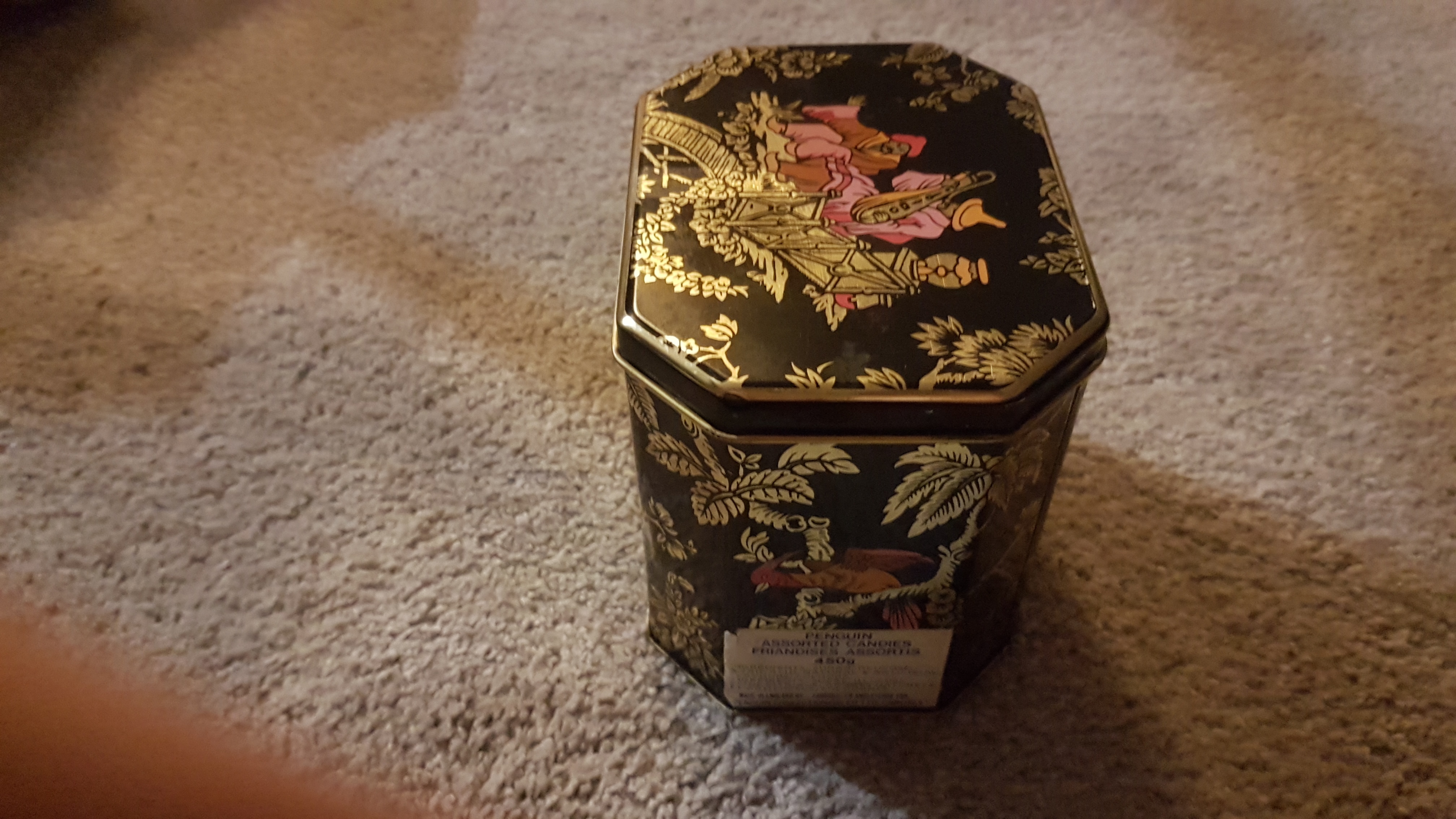 Vintage Baret Ware Floral Candy Tin, 1950s Chinoiserie, 5.5x4x5"