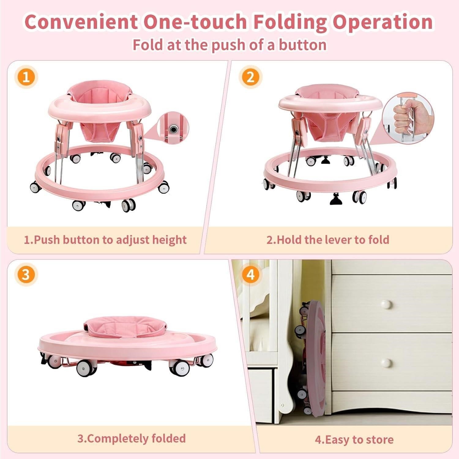 Pink Baby Walker with Tray and Brakes - photo 3