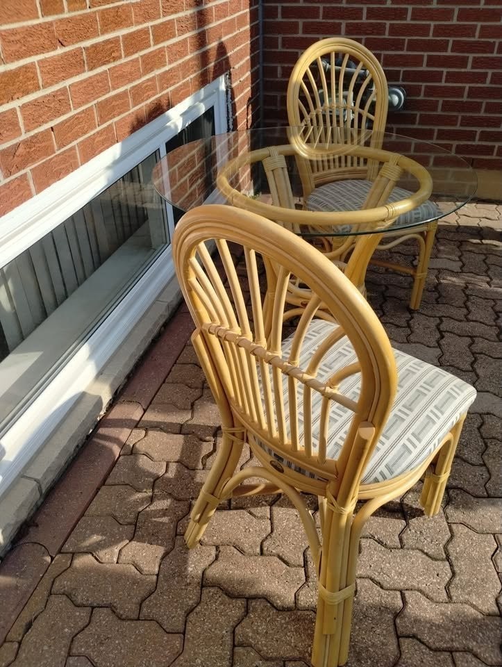 80's Retro 3-Piece Boca Rattan Wicker Table - photo 2
