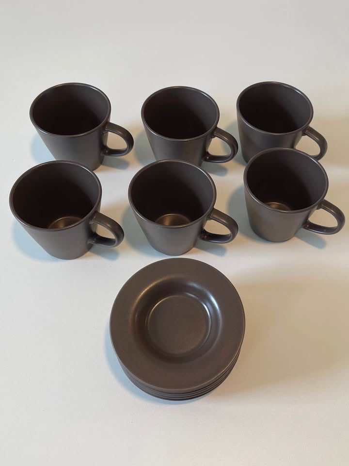 IKEA Matte Brown Cup & Saucer for coffee or Tea - 6 set