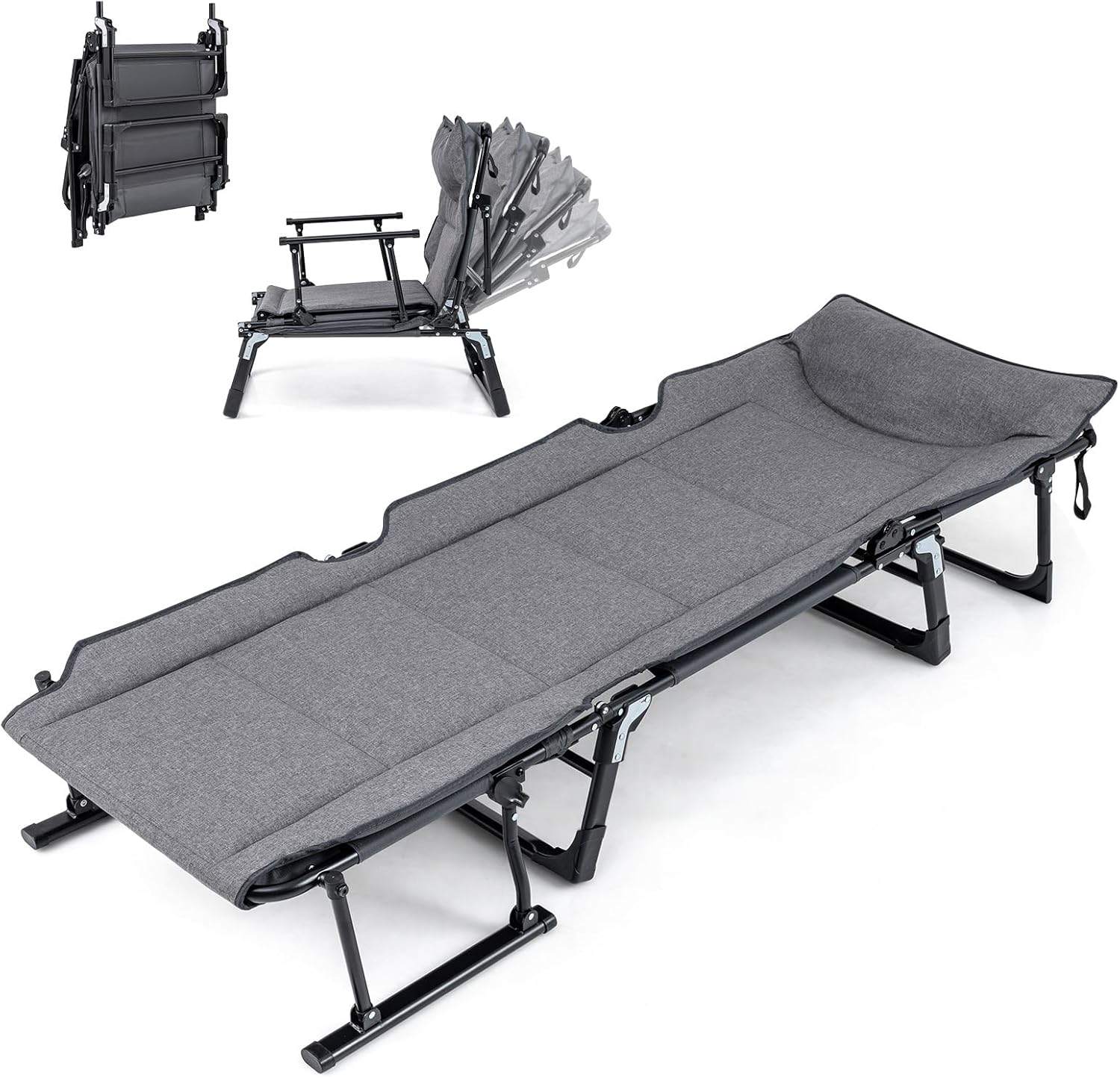 3-in-1 Folding Camping Cot / Adjustable Chaise Lounge Chair