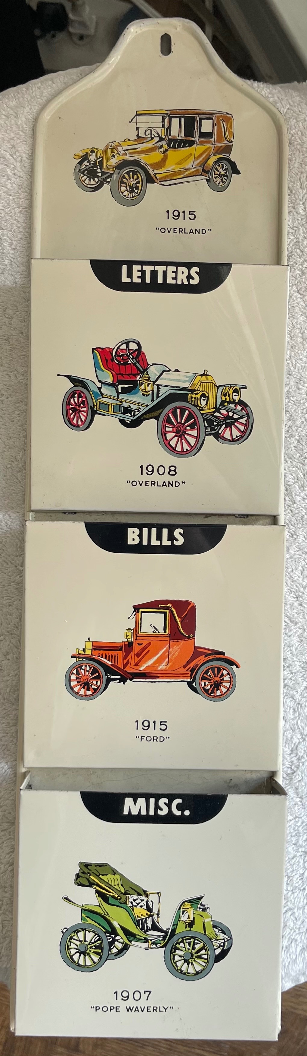 Vintage 1970s Metal Wall Mail Holder - Classic Cars (3-Tier)