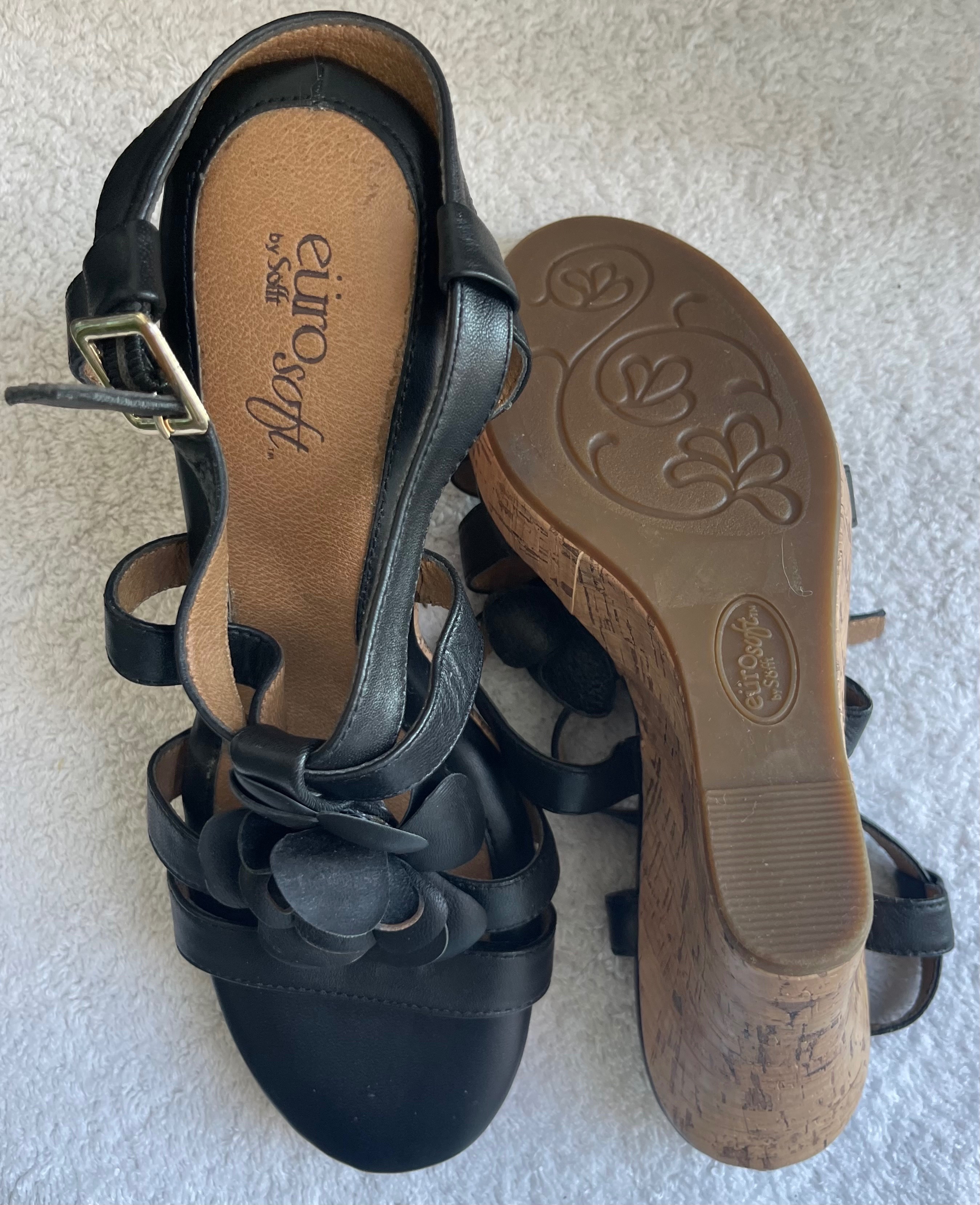 Eurosoft Black Leather Cork Wedges - Size 8 - photo 5