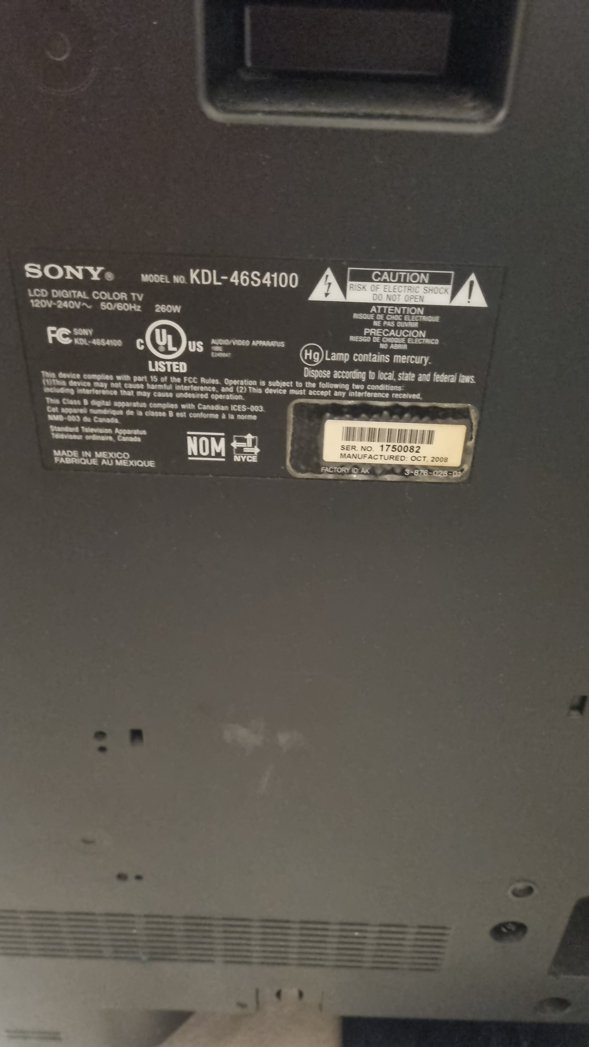 Sony Bravia KDL 46s4100 LCD TV 46'' w Remote and stand - photo 3