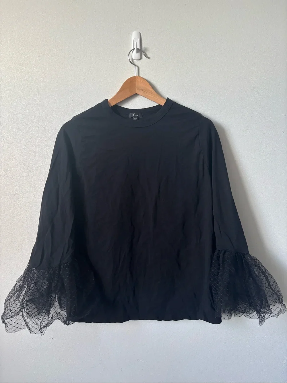 Clu - Vintage Black Lace - Ruffle Long Sleeve Tee