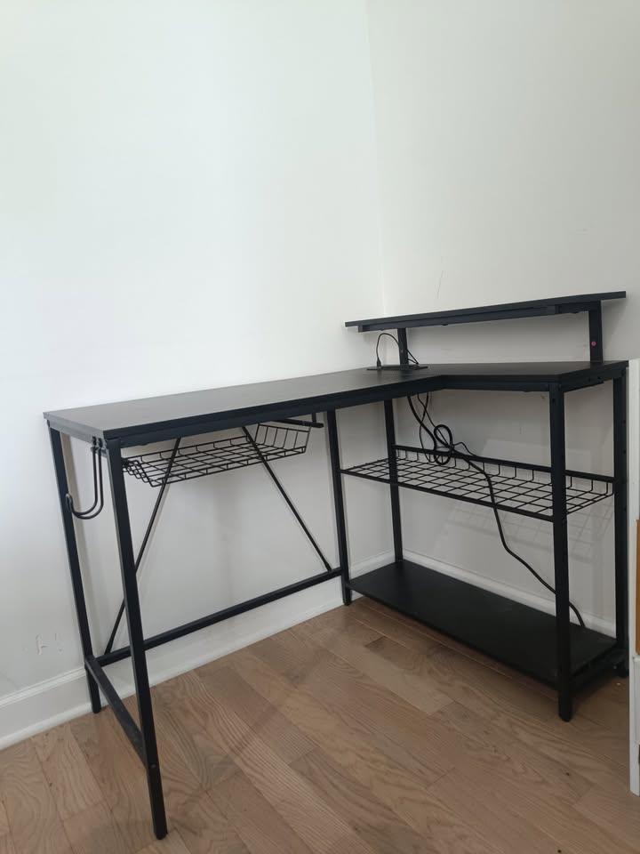 desk L-Shaped Corner Desk with Storage and Power Outlet