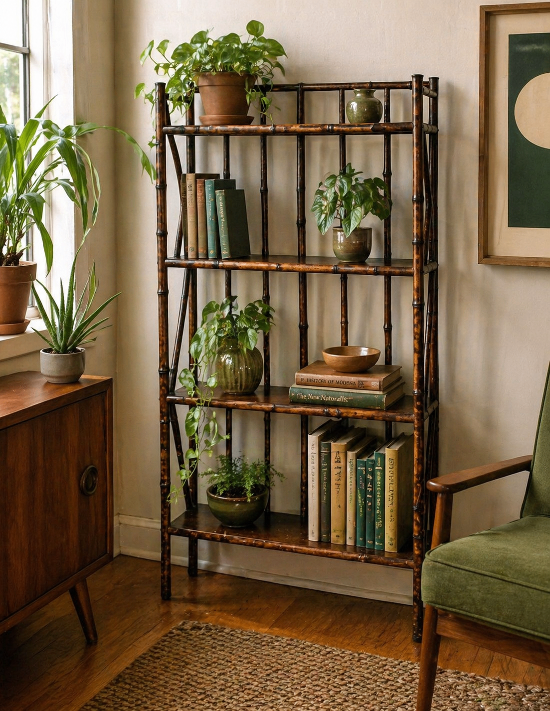 VICTORIAN BAMBOO / RATTAN BOOKCASE SHELF - photo 4