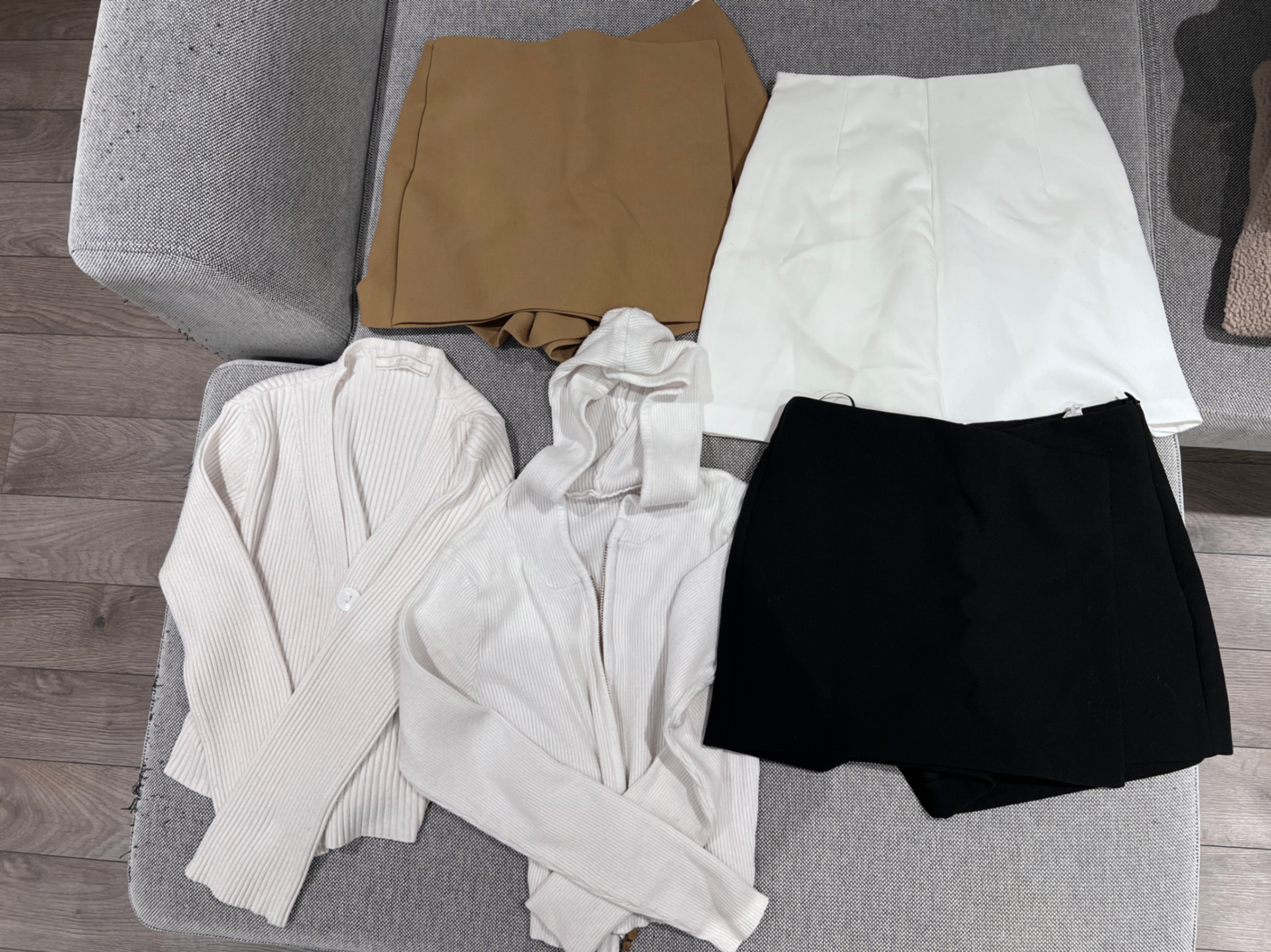 3 women shorts/skirts + 2 cardigan