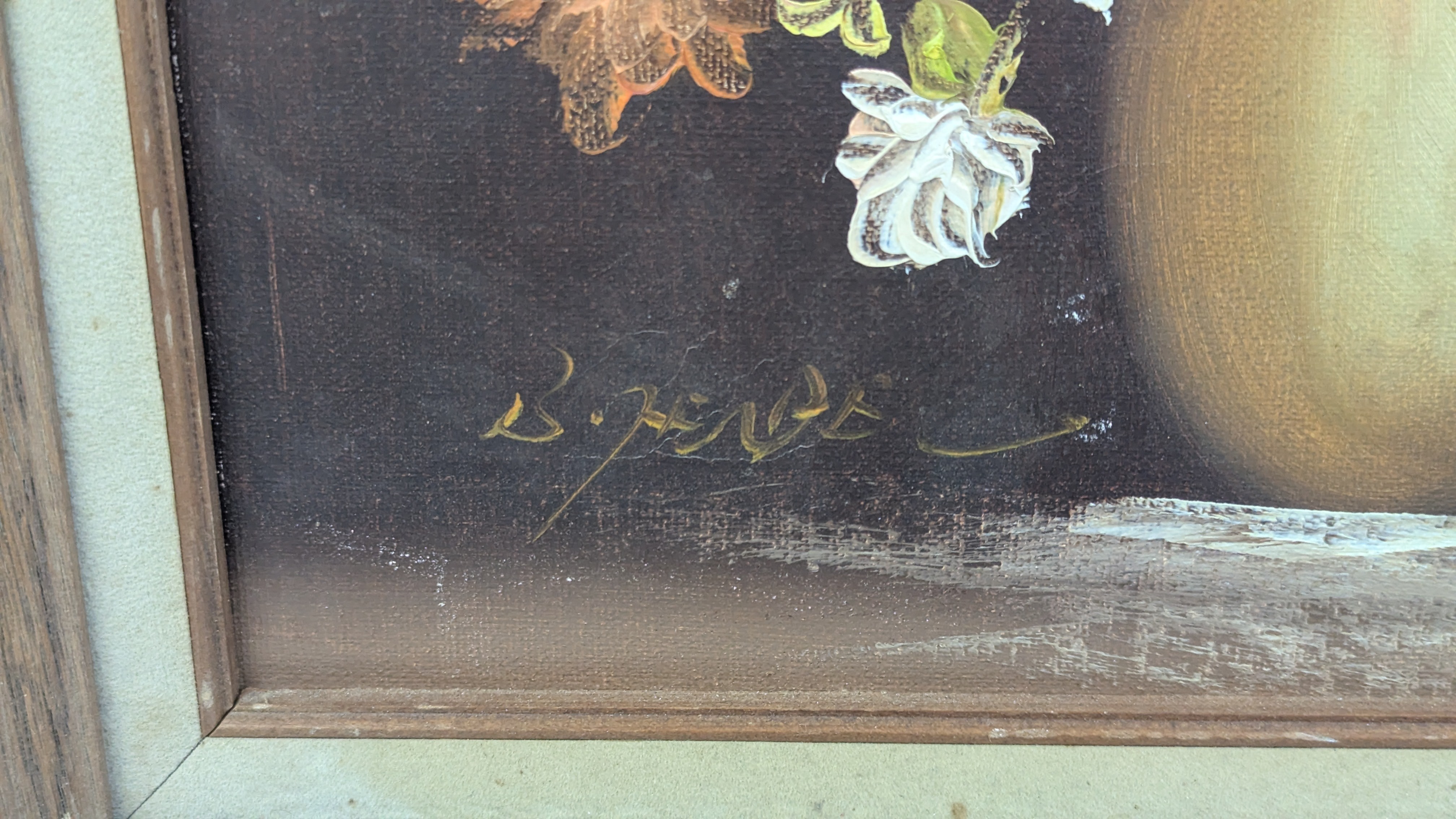 Framed Oil Painting Still Life of Flowers in Vase Signature - photo 3