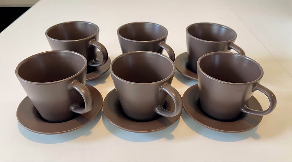 IKEA Matte Brown Cup & Saucer for coffee or Tea - 6 set - photo 3