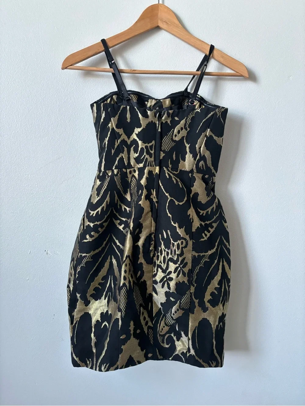 H&M Strap Mini Dress in Black and Gold Jacquard - photo 2