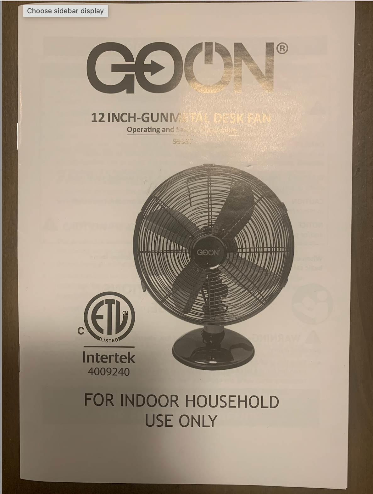 Moving Sale: 12 inch Gunmetal Desk Fan