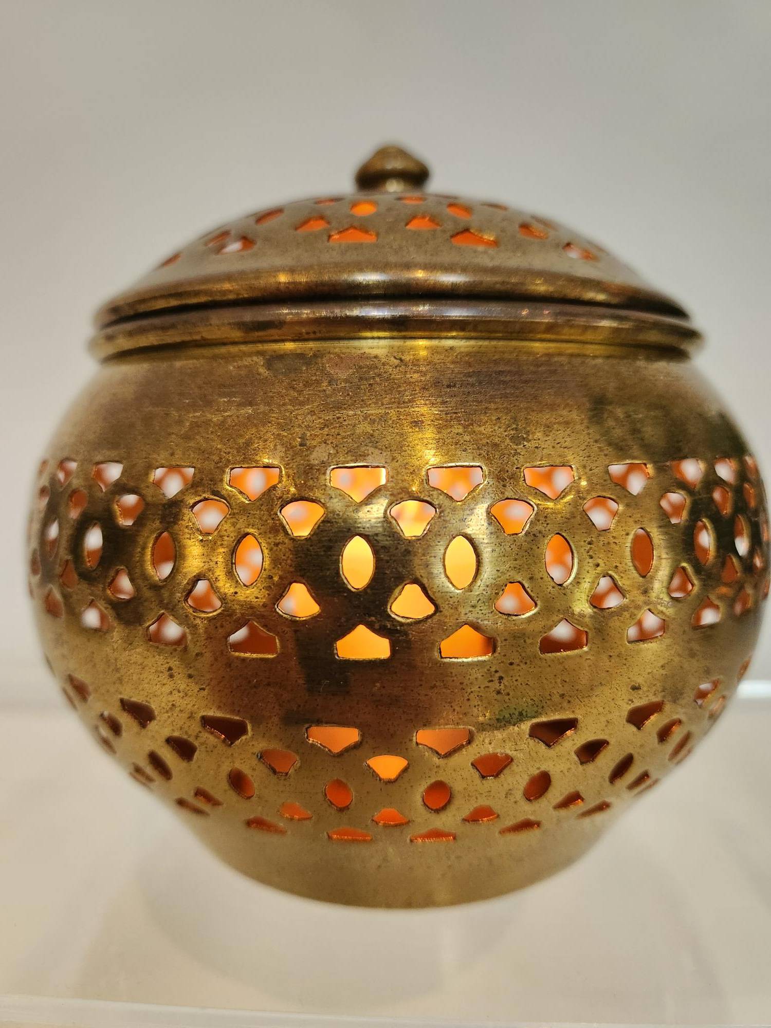 Vintage Pierced Brass Lidded Pot for Incense & Candles