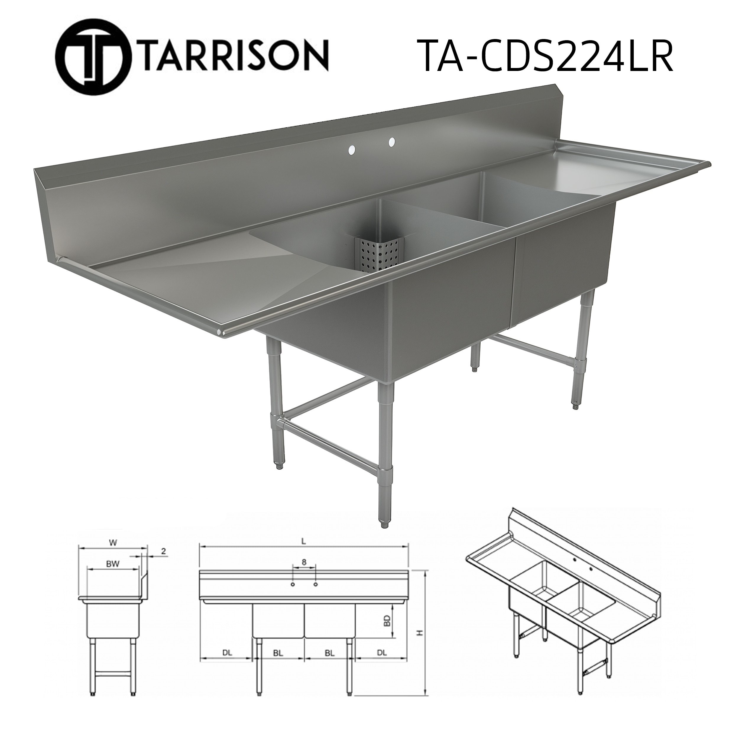 Tarrison Industrial Sink with Faucet and Pre-Rinse (96.5" x 30") - photo 5