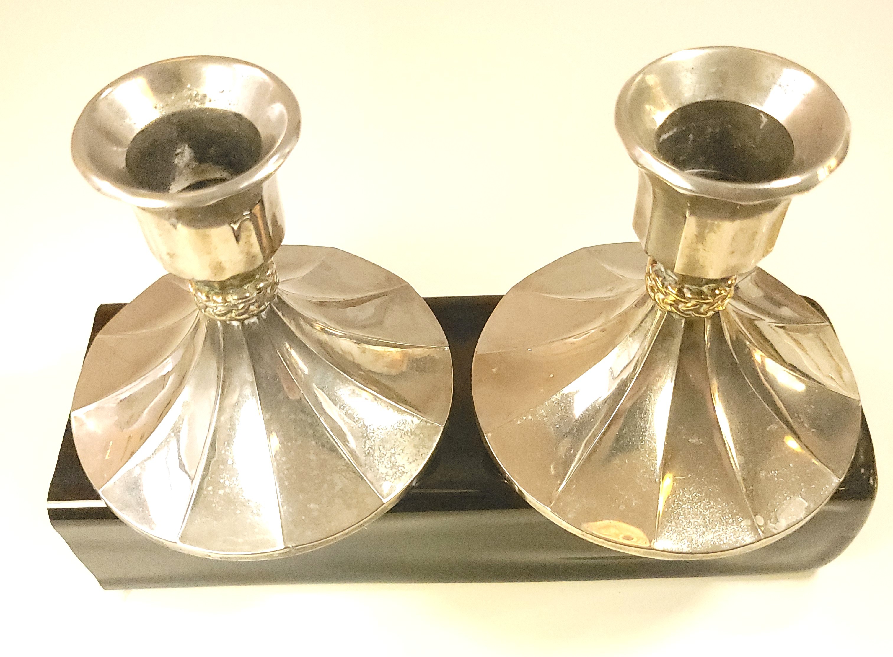 1990s Silve Plated Taper Candle Holders with Gold Braided Accent - photo 2