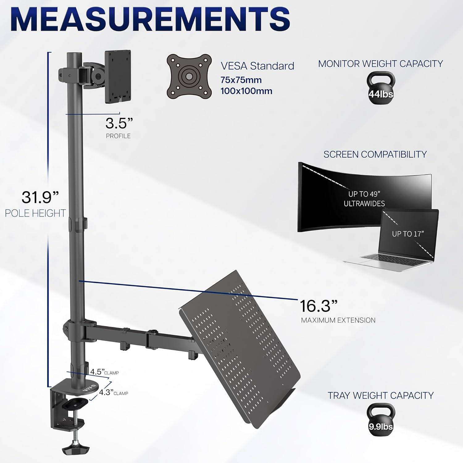 New VIVO Laptop and Extra Tall Extra Wide Monitor Desk Mount, - photo 3