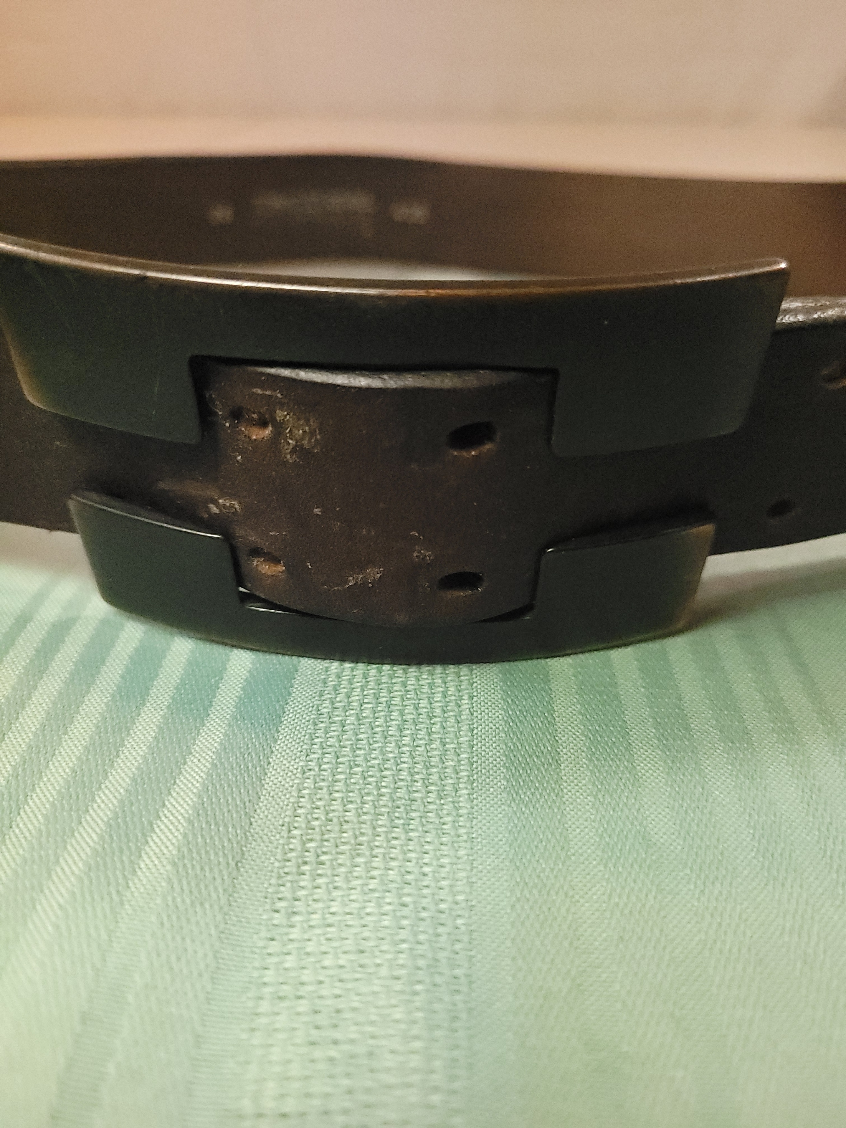 Tobacco Road Brown Leather Belt, Size 36, Bronze Plate Buckle - photo 2
