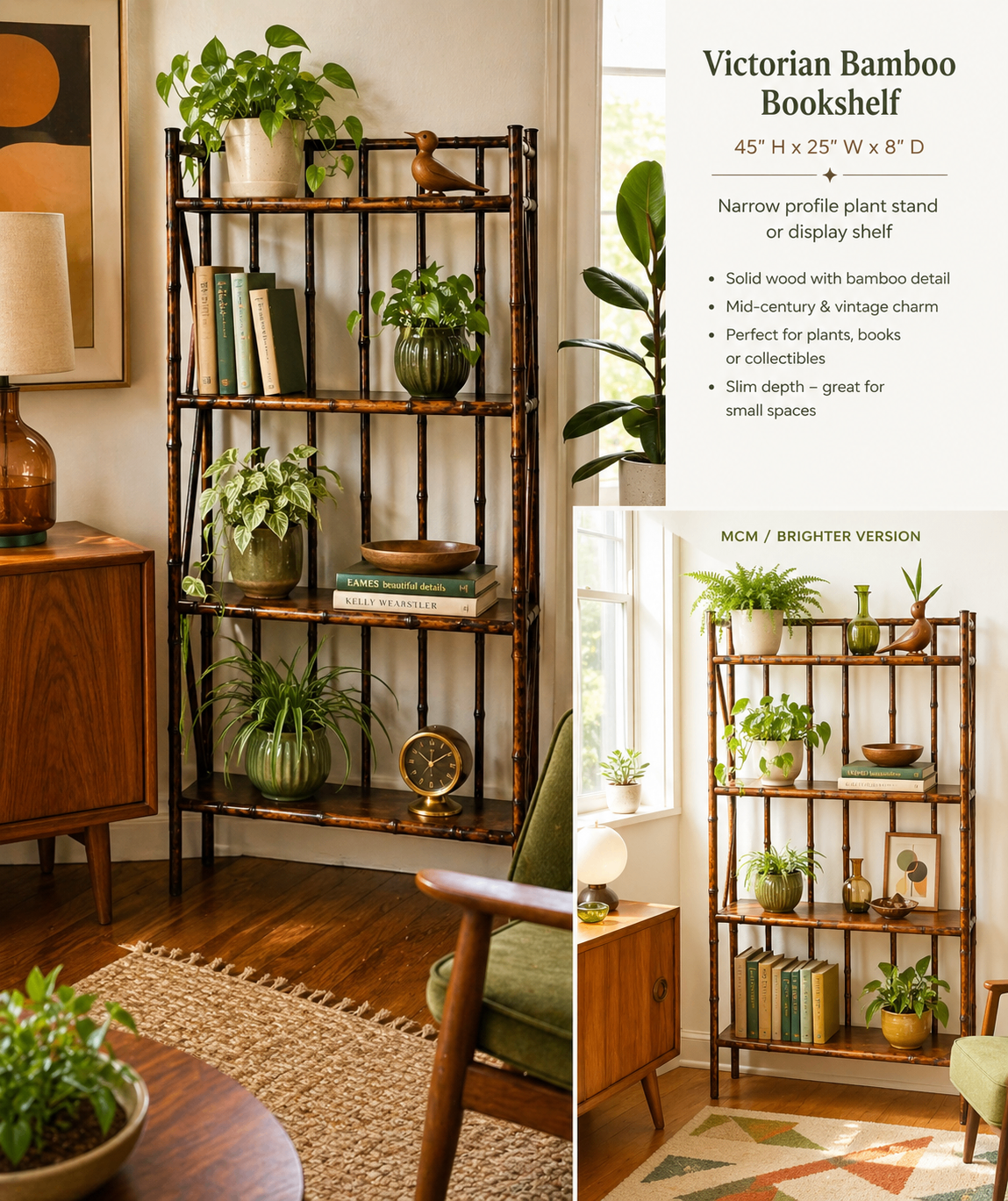 VICTORIAN BAMBOO / RATTAN BOOKCASE SHELF