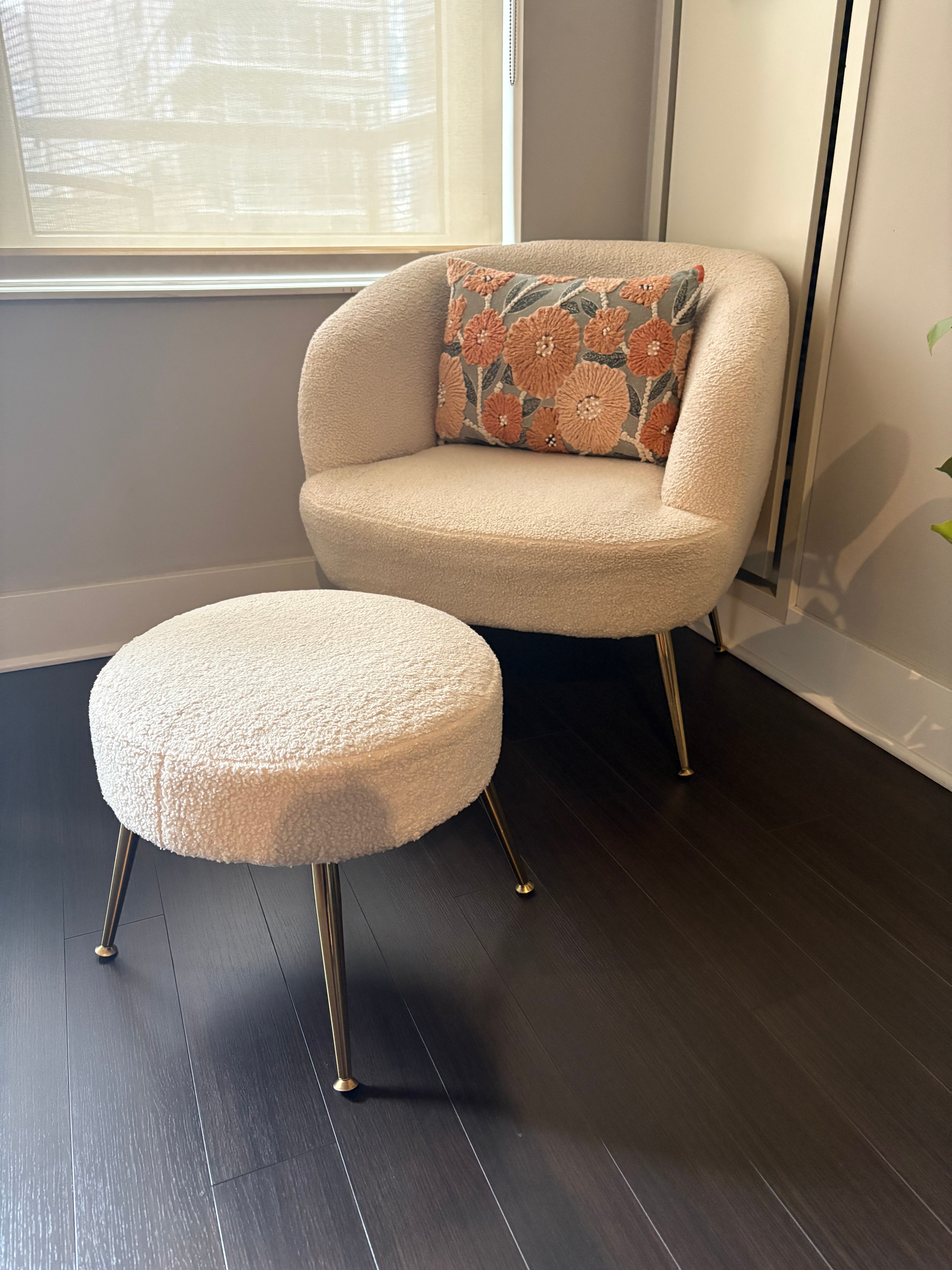 Move out sale - Upholstered Barrel Chair with Ottoman