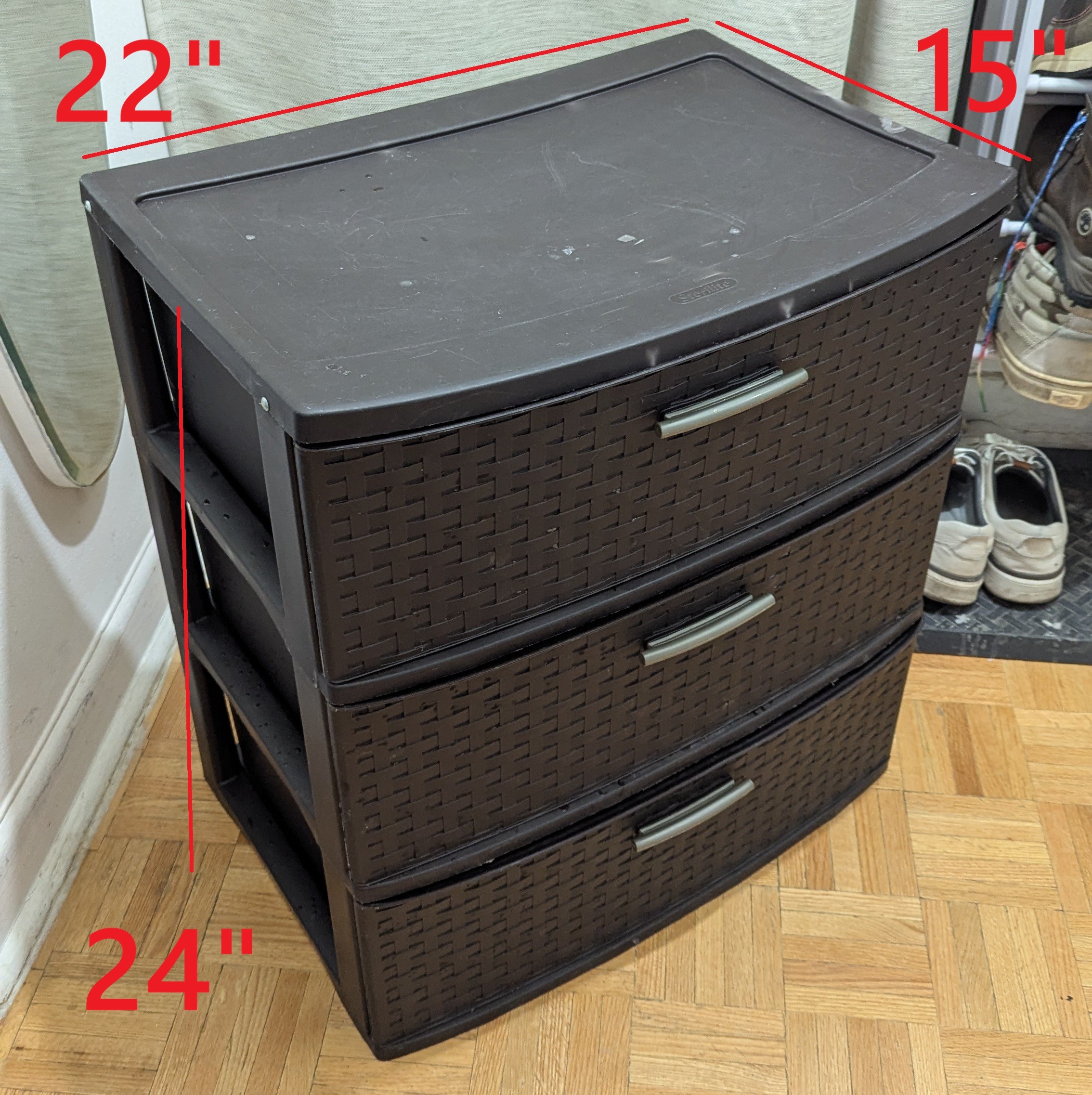Sterilite 3 Drawer Wide Espresso Weave Tower Storage Organizer