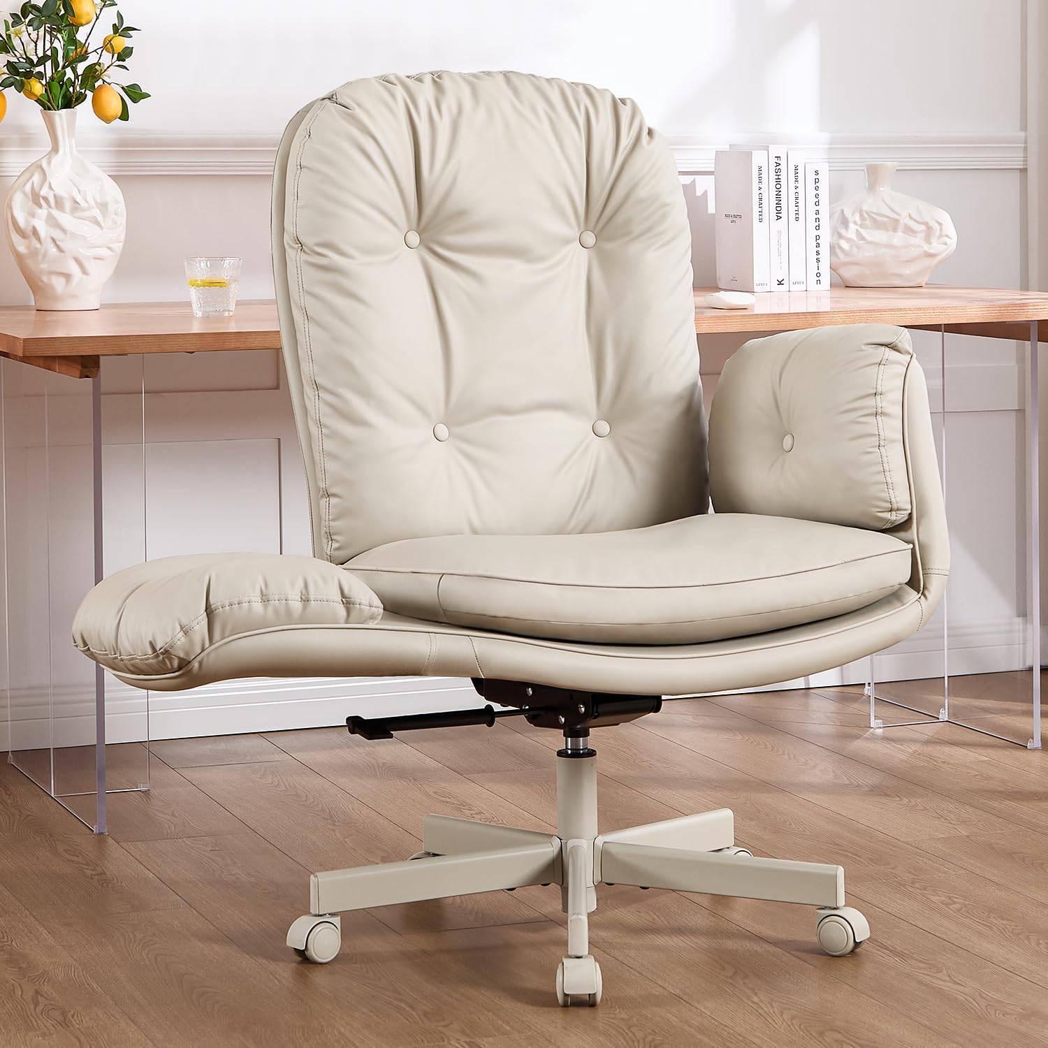 Tan Leather Chair with Adjustable Armrests - New in box - photo 5